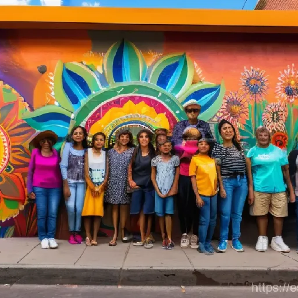 공동체 기반 예술의 정책적 지원 방안 - **A vibrant community mural in a lively Spanish-speaking barrio.**
* **Description:** A wide s...