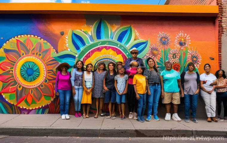 공동체 기반 예술의 정책적 지원 방안 - **A vibrant community mural in a lively Spanish-speaking barrio.**
* **Description:** A wide s...