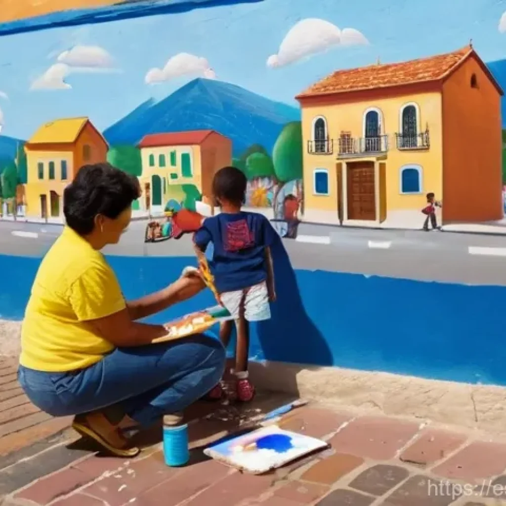 주민 참여를 유도하는 예술 프로젝트 전략 - **Prompt 1: A Vibrant Community Mural Project in a Spanish Town Square**
"A wide shot capturing ...