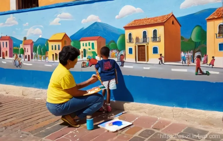 주민 참여를 유도하는 예술 프로젝트 전략 - **Prompt 1: A Vibrant Community Mural Project in a Spanish Town Square**
    "A wide shot capturing ...