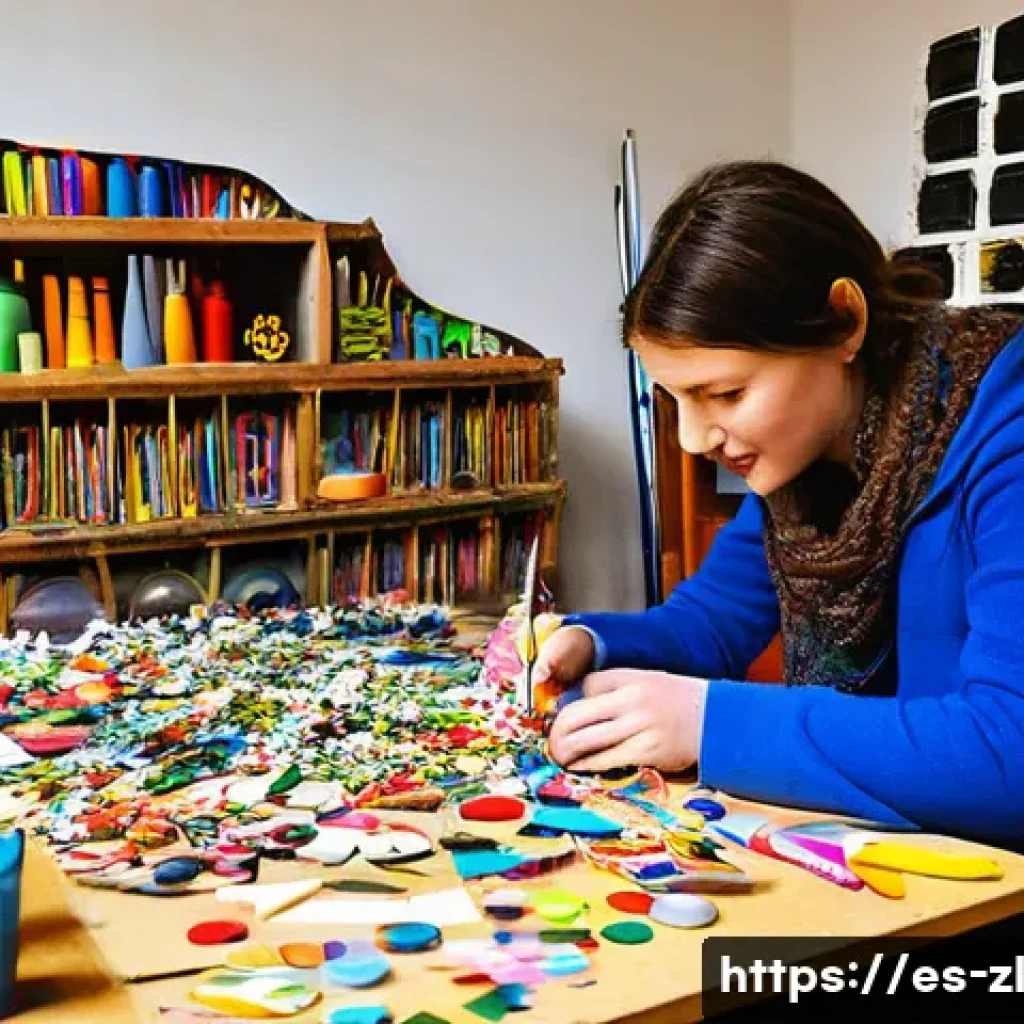 한정된 자원을 활용한 창의적인 예술 프로젝트 - **Prompt 1: Home Upcycling Workshop Scene**
"A cozy and well-lit home art studio, filled with na...