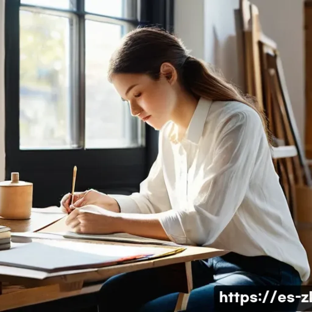 예술 프로젝트 예산 확보를 위한 팁 - **Prompt:** A young adult artist, appearing to be in her late 20s, with a focused and determined exp...