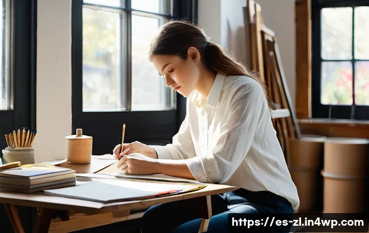 예술 프로젝트 예산 확보를 위한 팁 - **Prompt:** A young adult artist, appearing to be in her late 20s, with a focused and determined exp...