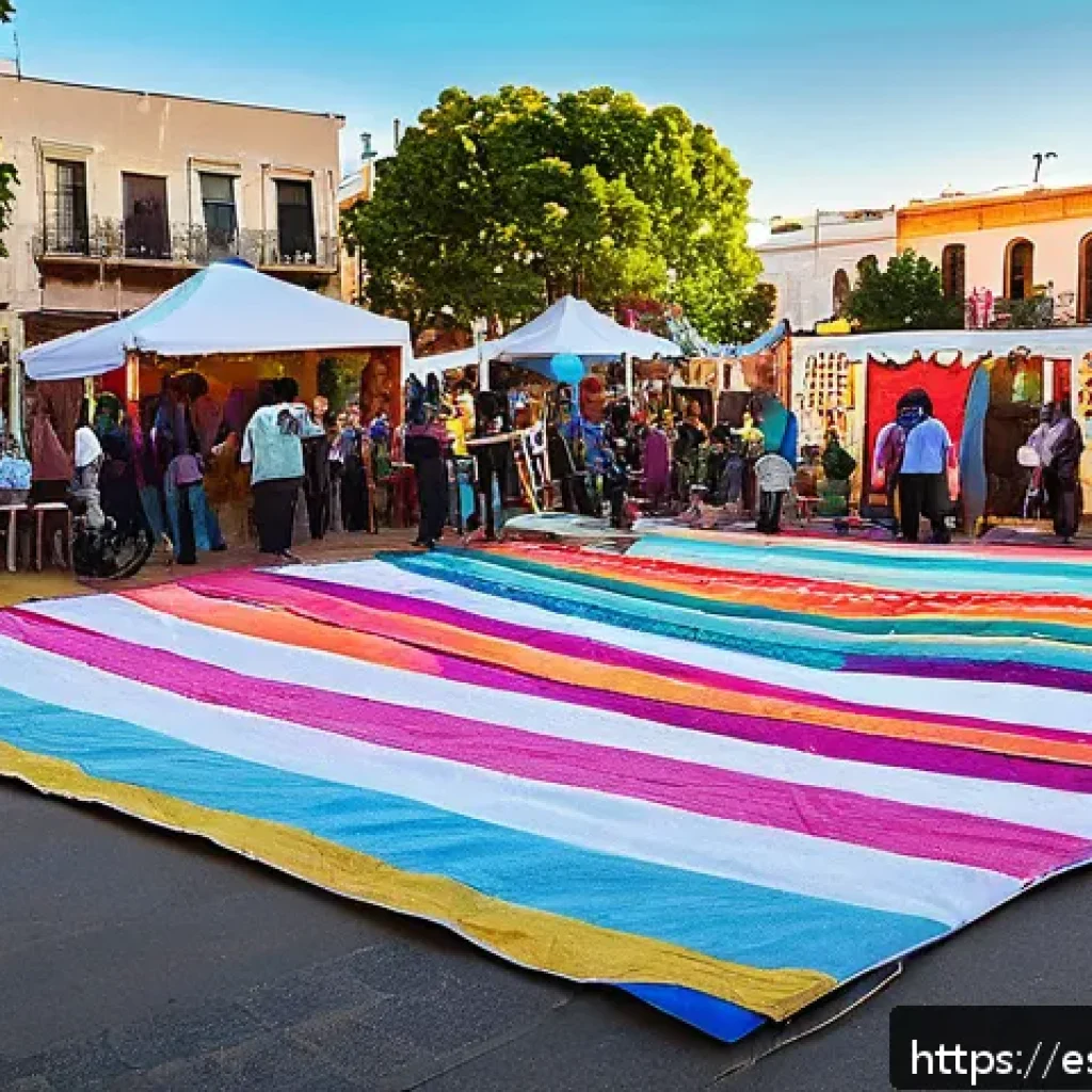 공동체가 주도하는 예술 페스티벌 운영하기 - A vibrant community art festival scene in a lively neighborhood plaza in a Spanish-speaking city, fe...