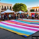 공동체가 주도하는 예술 페스티벌 운영하기 - A vibrant community art festival scene in a lively neighborhood plaza in a Spanish-speaking city, fe...