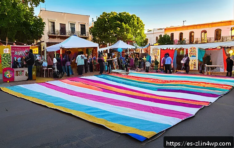 공동체가 주도하는 예술 페스티벌 운영하기 - A vibrant community art festival scene in a lively neighborhood plaza in a Spanish-speaking city, fe...