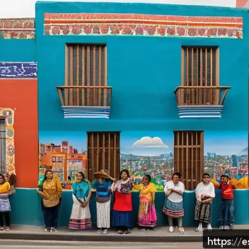 공동체 기반 예술 프로젝트의 평가 기준 - A vibrant community mural painting event in a colorful urban neighborhood of Mexico City, featuring ...